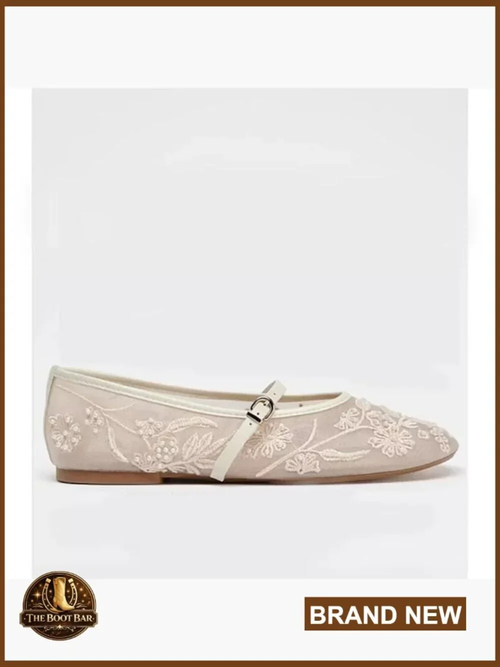 Mesh Ballet Flats for Women - Slip On Floral Embroidered Mary Jane Flats -